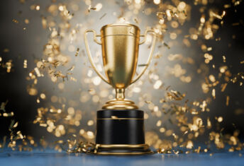 Secondaries Investor Awards 2025: Send us your highlights! First place in a computer game. Winner's Cup. Achievements. Victory. Goal achievement concept. Best in Class Trophy Award. Top Performance Award. Winner certificate. 3D render.