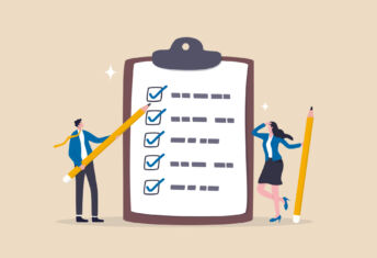 Secondaries Investor Law Firm Survey 2025: Deal value rockets with record-breaking year Task checklist, clipboard with to do list checkmark, task management to track work completion, accomplishment, survey or questionnaire concept, business people with pencil and checklist clipboard.