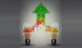 Behind the $400m CFO formed by Churchill and Temasek’s Seviora Teaming up concept: two open glass light bulbs releasing gears cogs coming together in the shape of upward arrow symbol