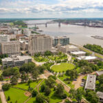 Aerial view of Baton Rouge, Louisiana and the Mississippi River