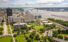 Aerial view of Baton Rouge, Louisiana and the Mississippi River