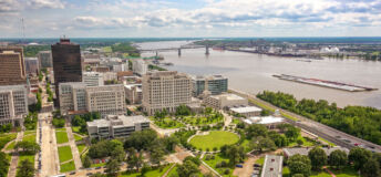 Aerial view of Baton Rouge, Louisiana and the Mississippi River