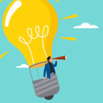 Industry wants to facilitate liquidity amid exit drought Illustration of a businessman riding a light bulb-shaped hot air balloon to observe business opportunities, looking for business opportunities with knowledge, business and motivational illustration; new idea; light bulb