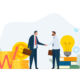 Concept financial Investments in creative projects and into innovation. Handshake of two businessman. Vector business illustration isolated on white background.