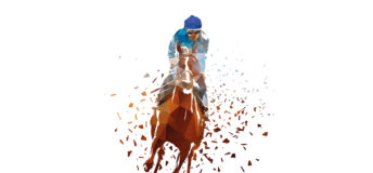 Polygonal illustration of a jockey on a racehorse