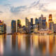 Moody Sky at Sunset with Reflection in Marina Bay, Long Exposure to Blur Water