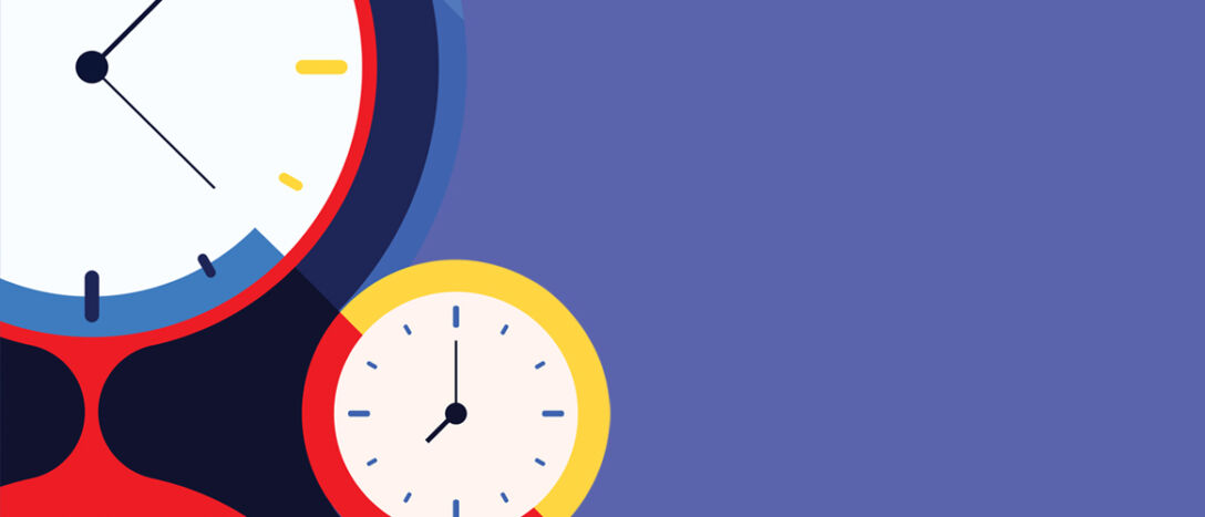 Illustration of two clocks displaying different times