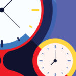 Illustration of two clocks displaying different times