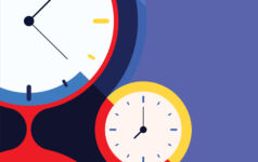 Illustration of two clocks displaying different times