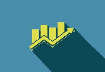 A green bar chart showing upwards growth