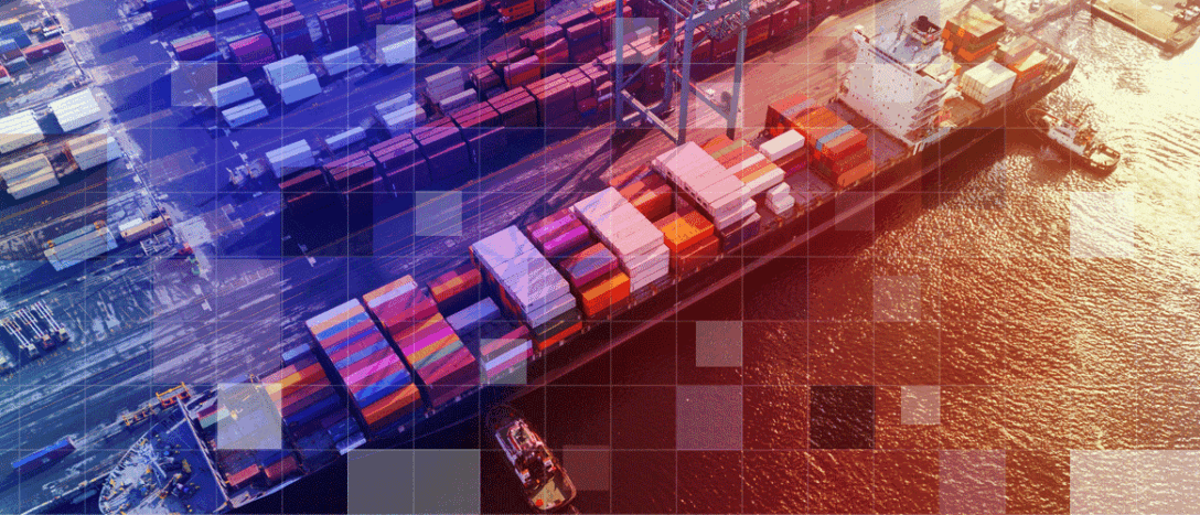 A container ship in dock for the Private Markets 2030 deglobalisation theme