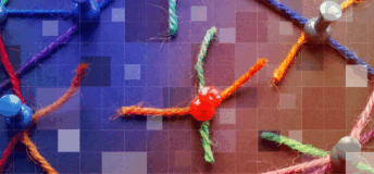 Strings have frayed and severed between pins in a depiction of deglobalisation