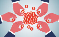 Graphic of hands reaching for coins.