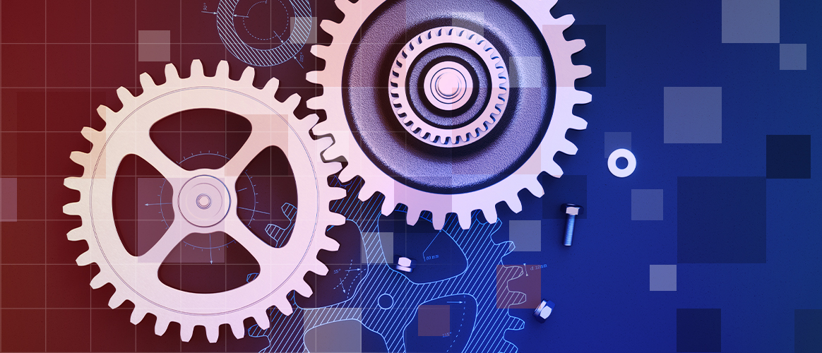 Cogs turn depicting the operations systems under the service, for the Private Markets 2030 Artificial Intelligence theme
