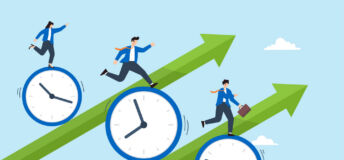 Secondaries Investor Q1 2026 CV Deal Log Business people riding clock on rising graph arrow