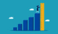US investors raise questions over credit secondaries valuations Illustration of a bar chart with a businesswoman measuring the largest bar