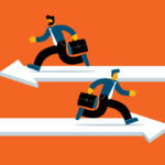 Illustration of the concept of two people taking different roads.
