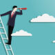 Golub hires former Northleaf direct PE head for GP-led strategy Business vision vector concept with business man standing on top of ladder above clouds