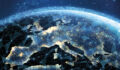 A digital rendering of the view of Europe from space