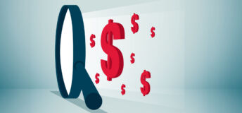 An illustration of a magnifying glass on a series of USD signs