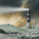 An illustration of a lighthouse amidst a sea made of US dollar notes