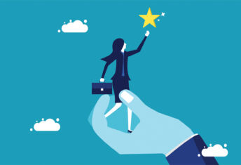 Secondaries’ superstars Support to succeed. businesswoman holding stars in support hand.