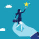 Support to succeed. businesswoman holding stars in support hand.
